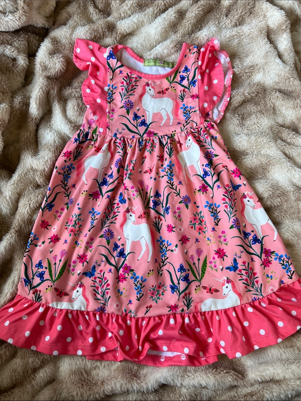 Girls Pink Unicorn & Floral Ruffle Casual Dress